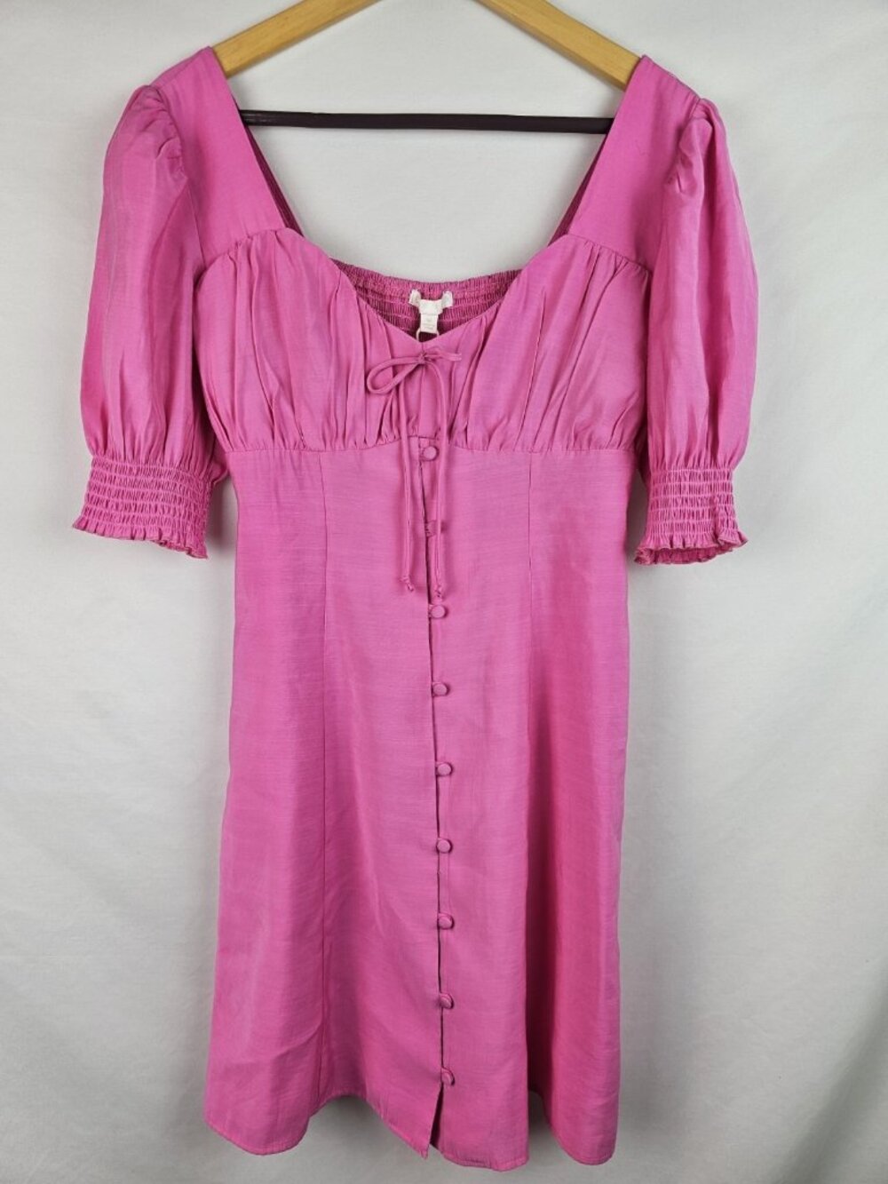 Gianni Bini GB Womens Dress Size Medium Pink Short Sleeve Button Front Smocked
